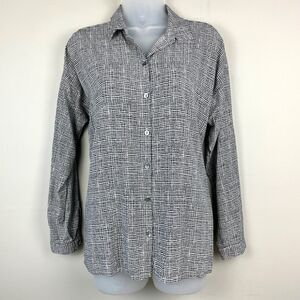 J.Jill black white dot Long Sleeve Button Down Shirt Blouse Tops size S